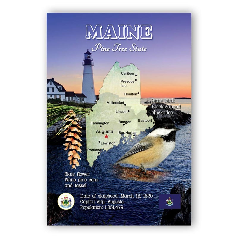 Postcard Fair MAINE MAP postcard set of 20 identical postcards. ME state map post cards. Made in USA. - Image 1